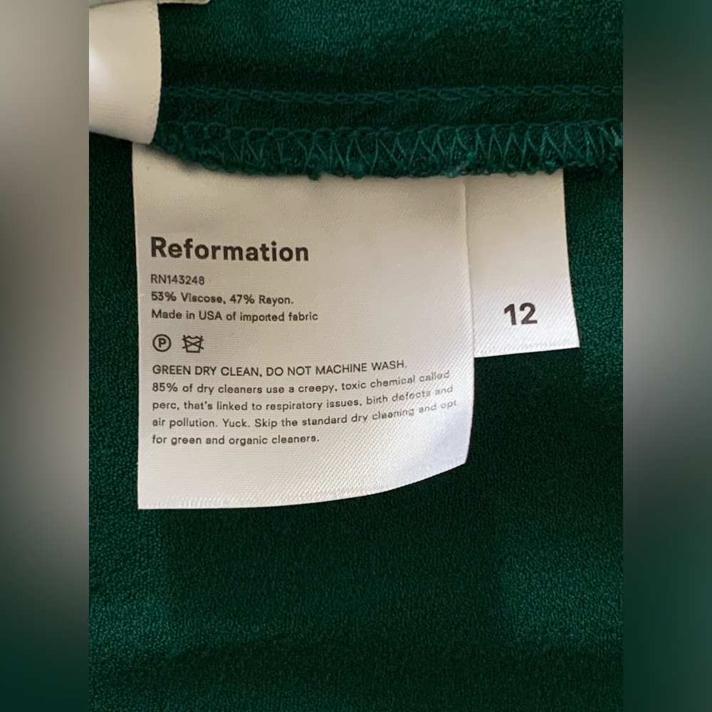 Reformation Womens Lacey Dress Size 12 Emerald Green Puff Sleeve Midi Retro - Picture 5 of 10